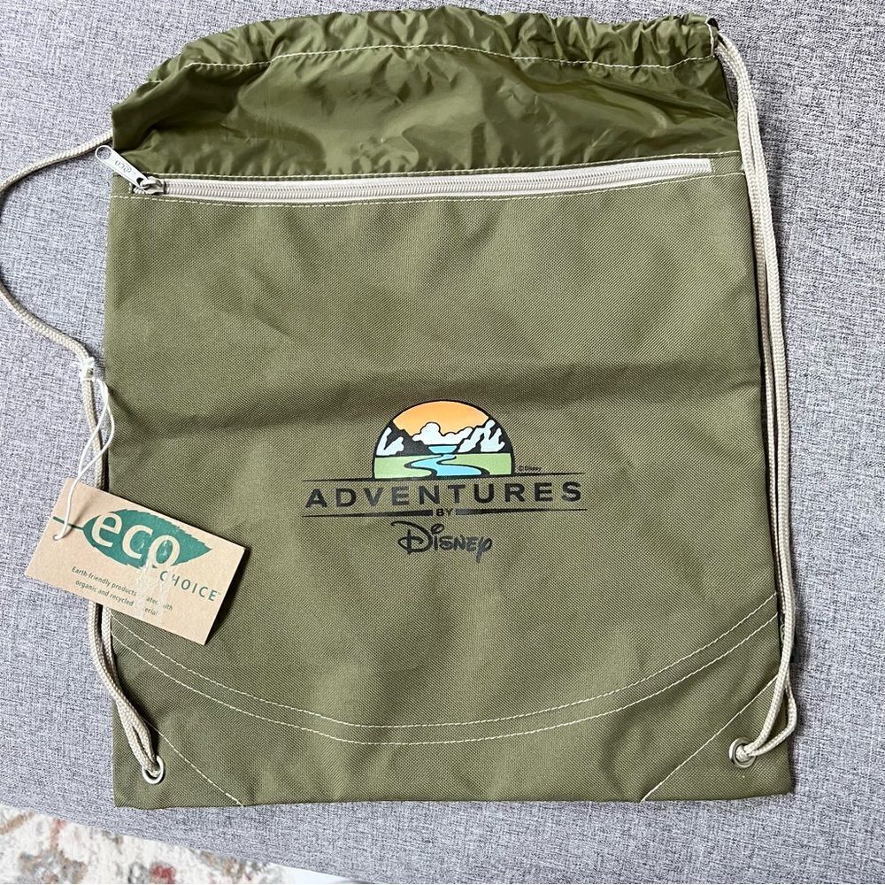 NWT Adventures by Disney Drawstring Tote Bag Olive Green Eco Choice by Gemline
